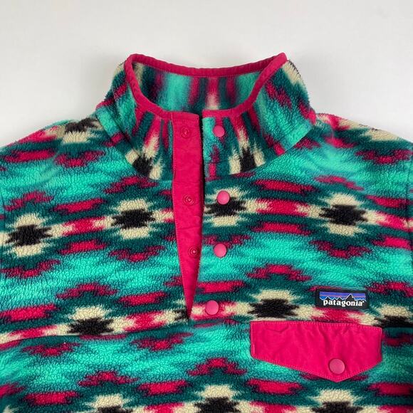 Patagonia Synchilla Aztec Tribal Western T-Snap Fleece Pink & Blue Size Small - Picture 3 of 6